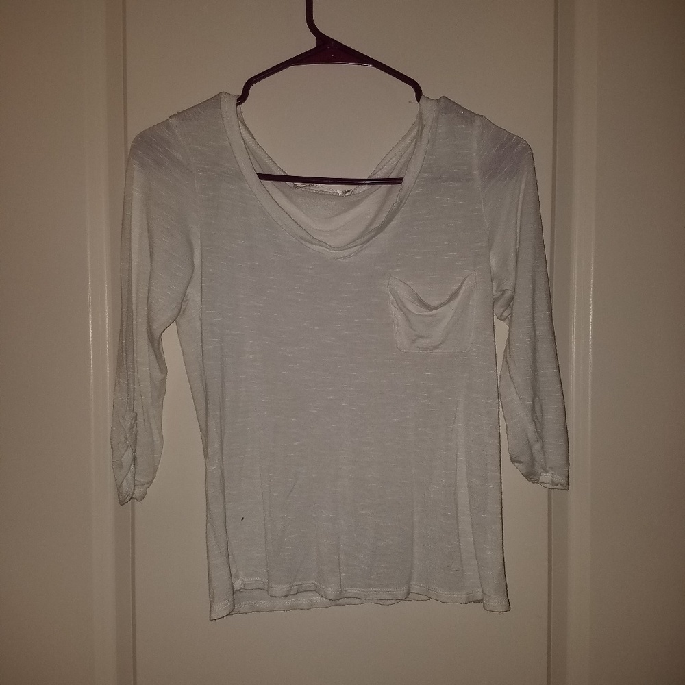 White Quarter Sleeve Pocket Top